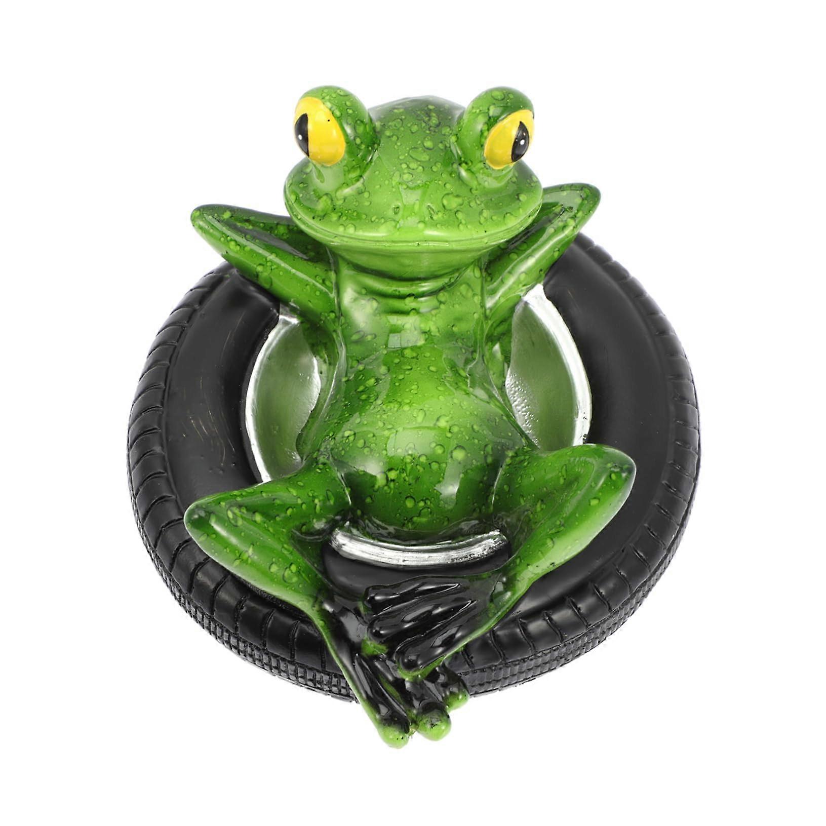 Floating Frog Statues for Garden Pond Decoration, Green Resin Frog Figurines with LED Light