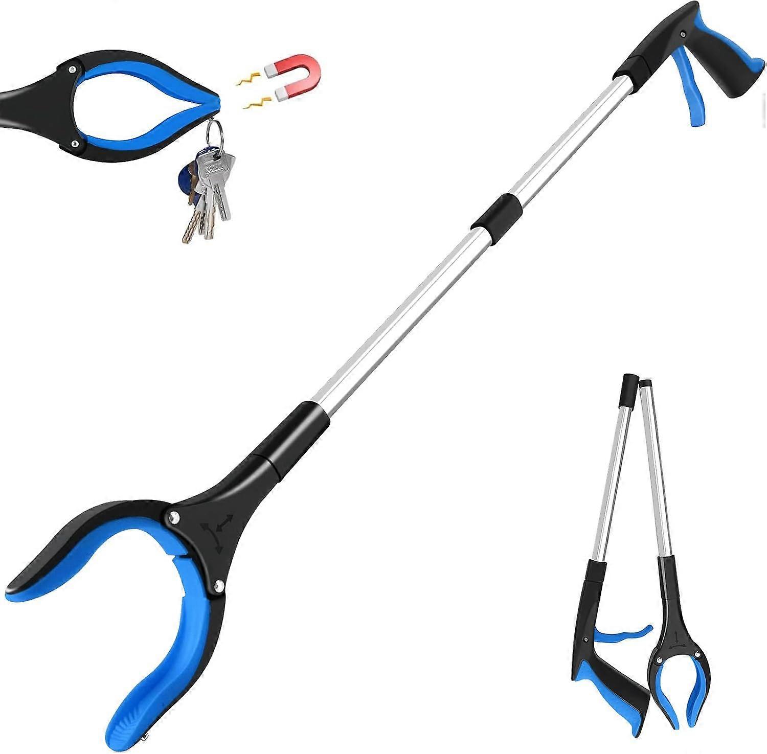 83cm Folding Pick-up Claw, 360° Rotating Head Aluminum Object Pick-up Claw, Gripper, Telescopic Claw with Magnetic Tips, Waste Picker (Blue)