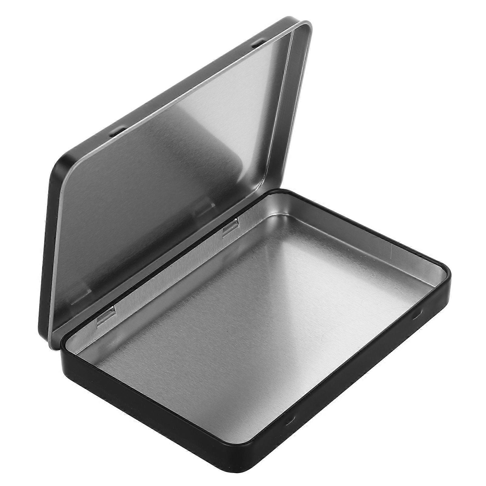 Mini Metal Tin Containers With Hinged Lid Small Portable Storage Box Black Rectangular Empty Boxes Card Box For Jewelry pill And Crafts