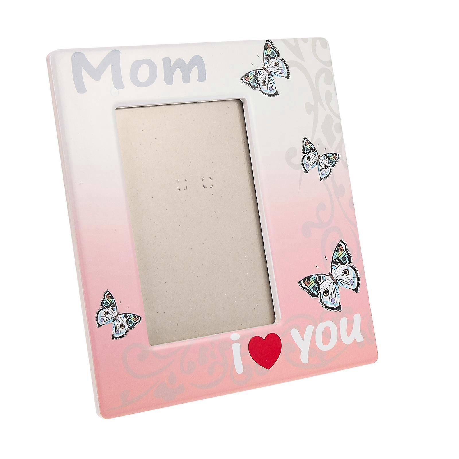 Ceramic Photo Frame Picture Display Frame Butterflies Pattern Home Decoration Desktop Placement 20x18.5cm Pink 1Pack