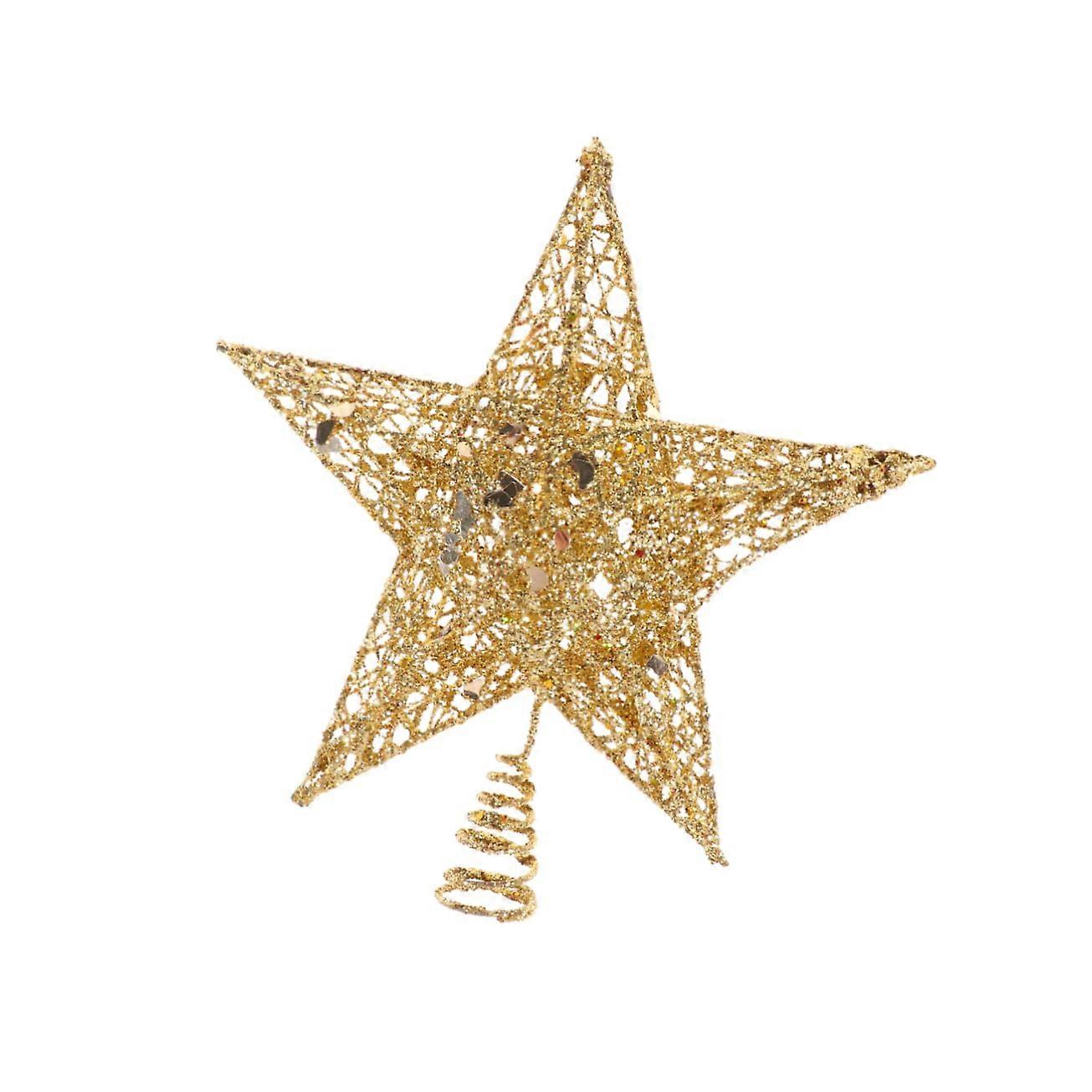 Golden Christmas Tree Topper, Hollow Star Design, Festive Decoration for Home and Store, Fits Most Standard Trees