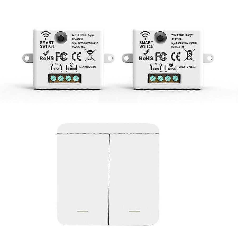 2PCS Wireless Light Wall Switch RF 433Mhz Relay Receiver with 1x 2Gang Panel Switch LED Remote Cont