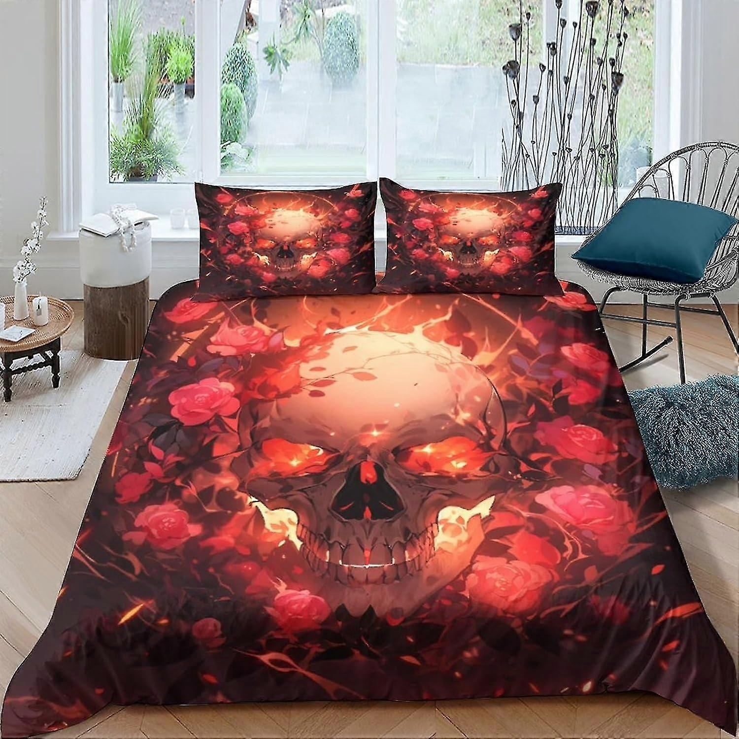 Gothic Skull Bedding Set for 3D Printed Soft and Breathable Comforter Cover with Zipper Closure, 3-Piece Set