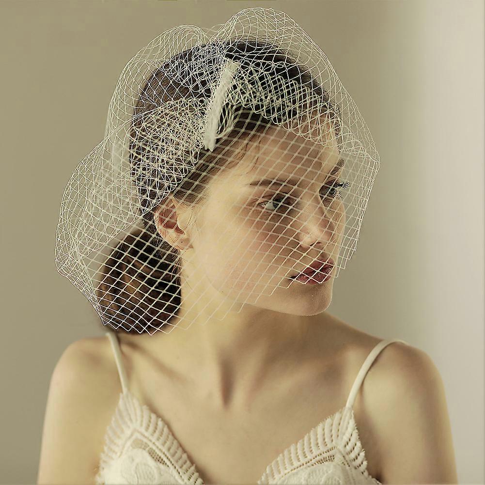 Bridal net veil, white hand-sewn hair comb, big hole, net, full head, short veil