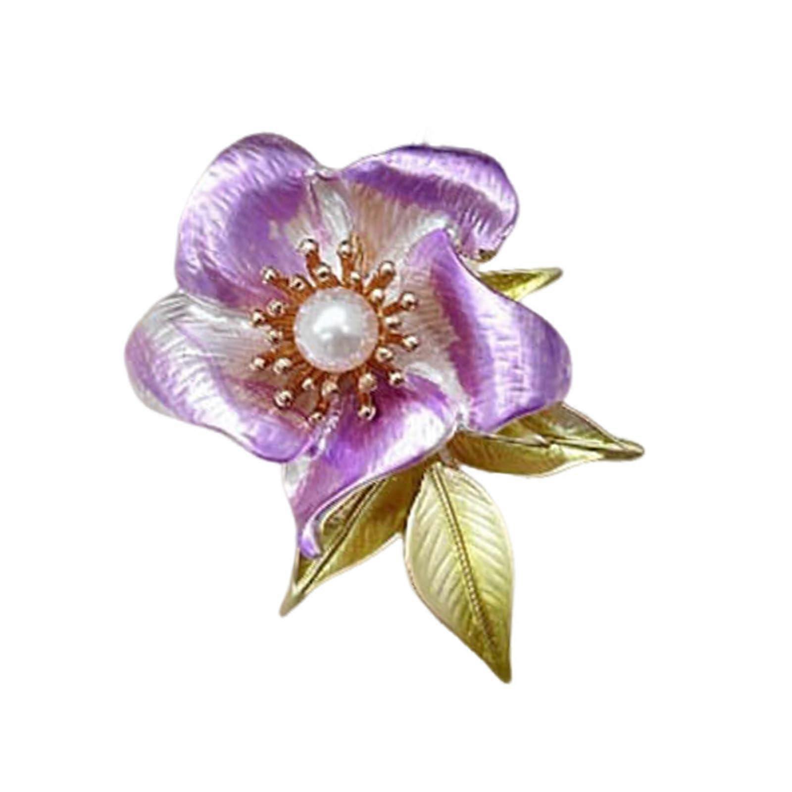 Camelia Flower Brooch with Elegant Faux Pearls, Handmade Violet Floral Lapel Pin for Parties, Weddings, and Banquets