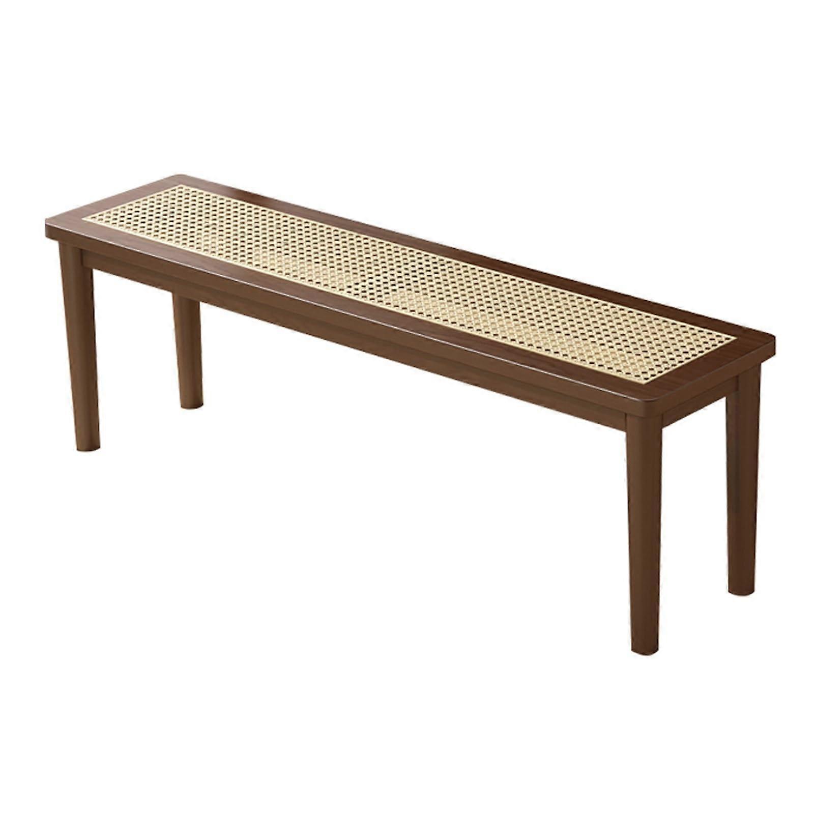 Rattan wood bench, lightweight and easy to move, woven design, brown (80x45x30cm)