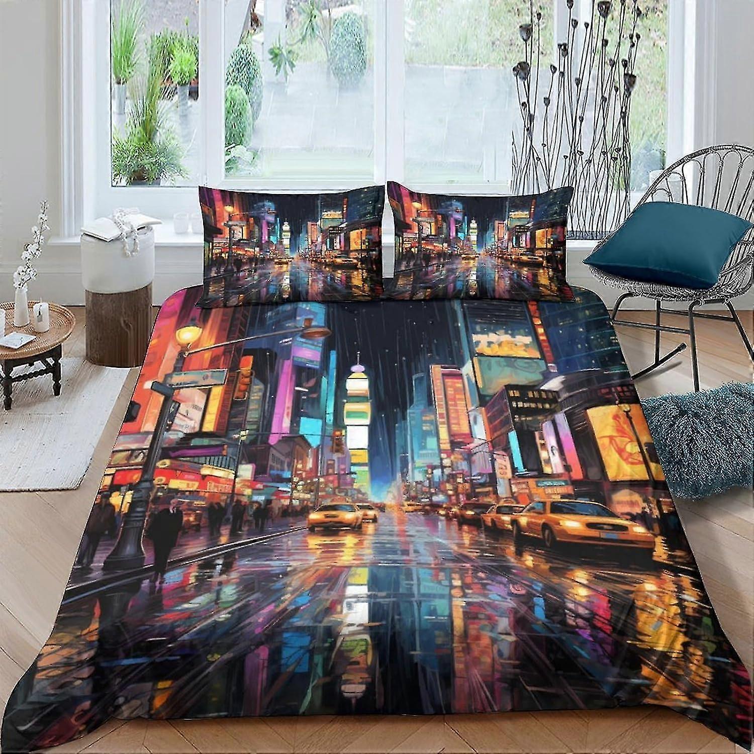 3D tištěná souprava povlečení s noční scénou pro děti a mládež s povlakem na polštář a zapínáním na zip Povlak na přikrývku z mikrovlákna