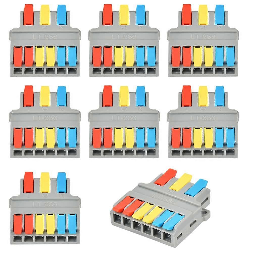 8Pcs Terminal Block Set 3 in 6 Out Push-in Terminals Electrical Connector with Mounting Screws