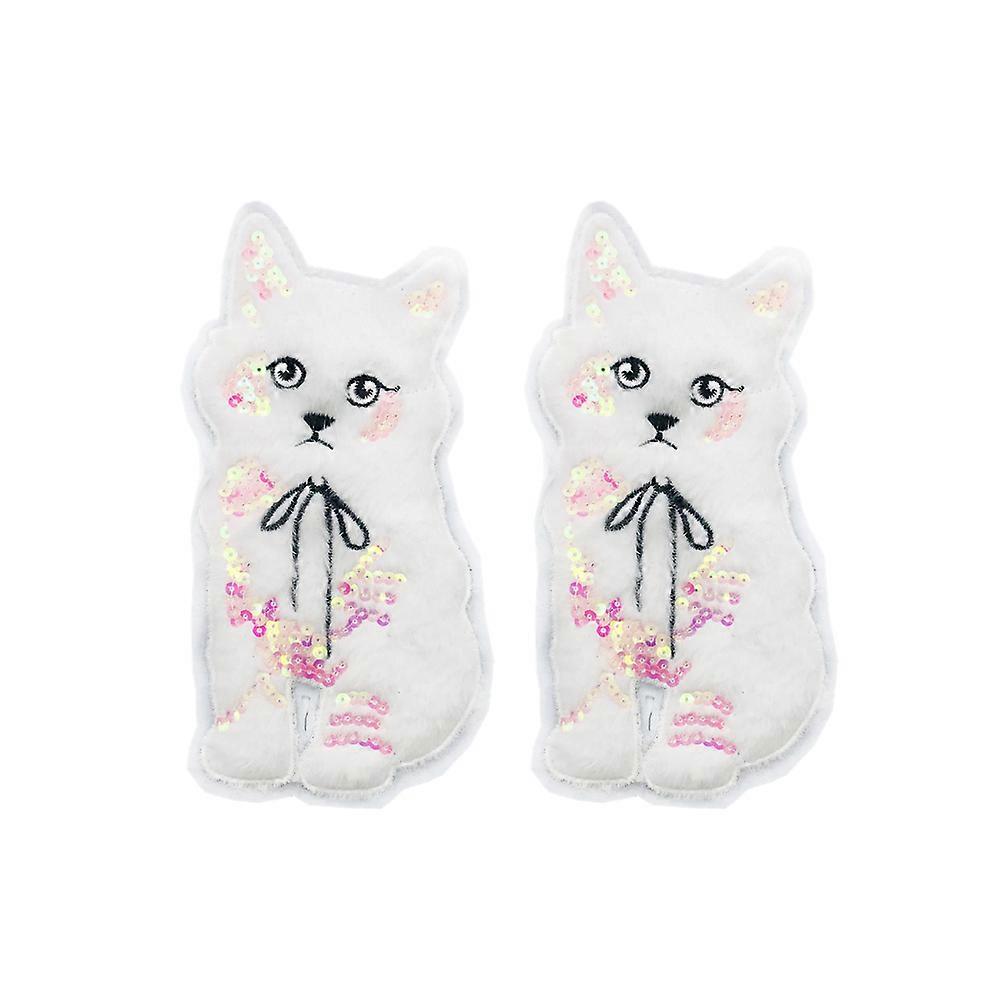 2pcs Animal Embroidery Patches Applique Decoration for Clothes Sewing – White Cartoon Rabbit Sequin Patch