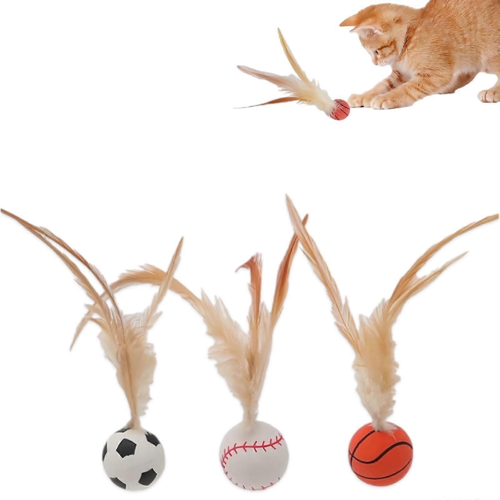 Cat Toy Balls with Feather, Cat Bouncing Ball, Interactive Jumping Toy for Cats,  Elasticity Silicone Spring Balls for Kittens and Cats