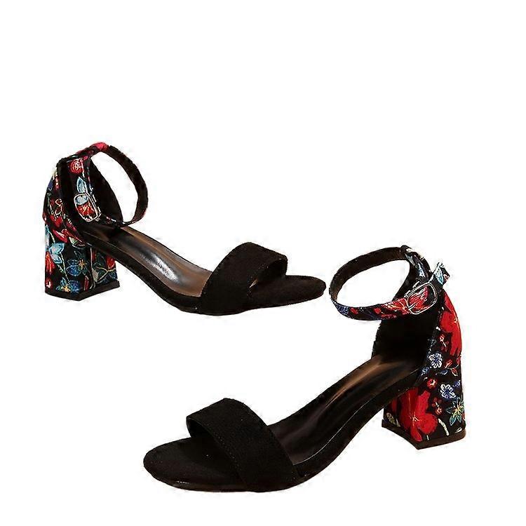 Trendy Color Block Buckle Cross Border Plus Size High Heel Sandals 2025 Summer