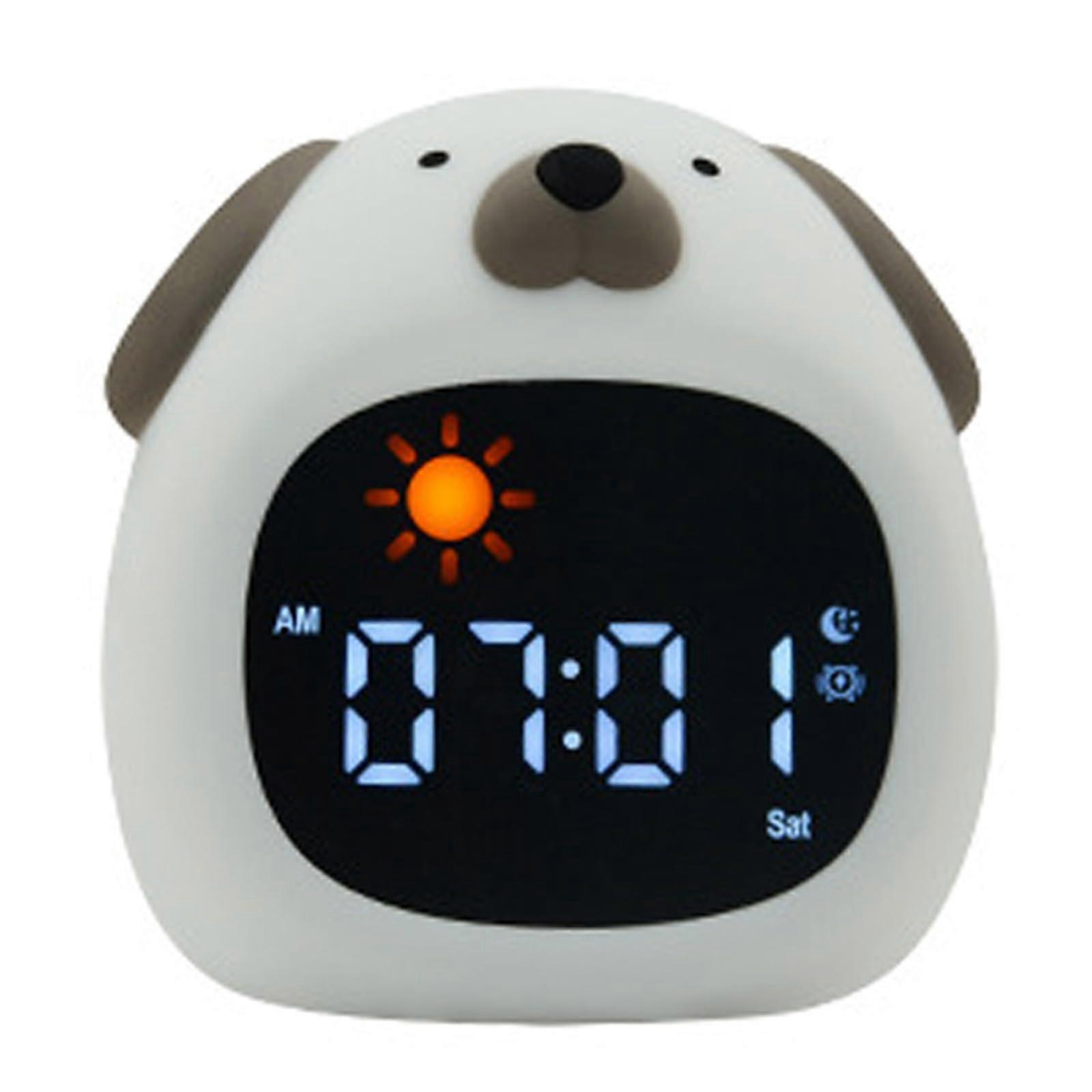 Childfriendly cartoon alarm clock with night light functionality, 1800 mAh, powerful, suitable for bedrooms or desktops.