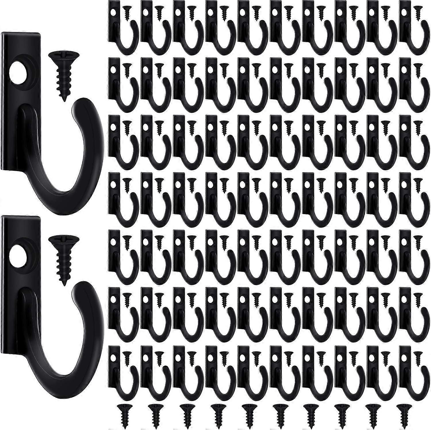 120 Pieces Wall Single Hook Robe Hooks Coat Hooks and Screws for Hanging Key Jewelry Hooks (Black）