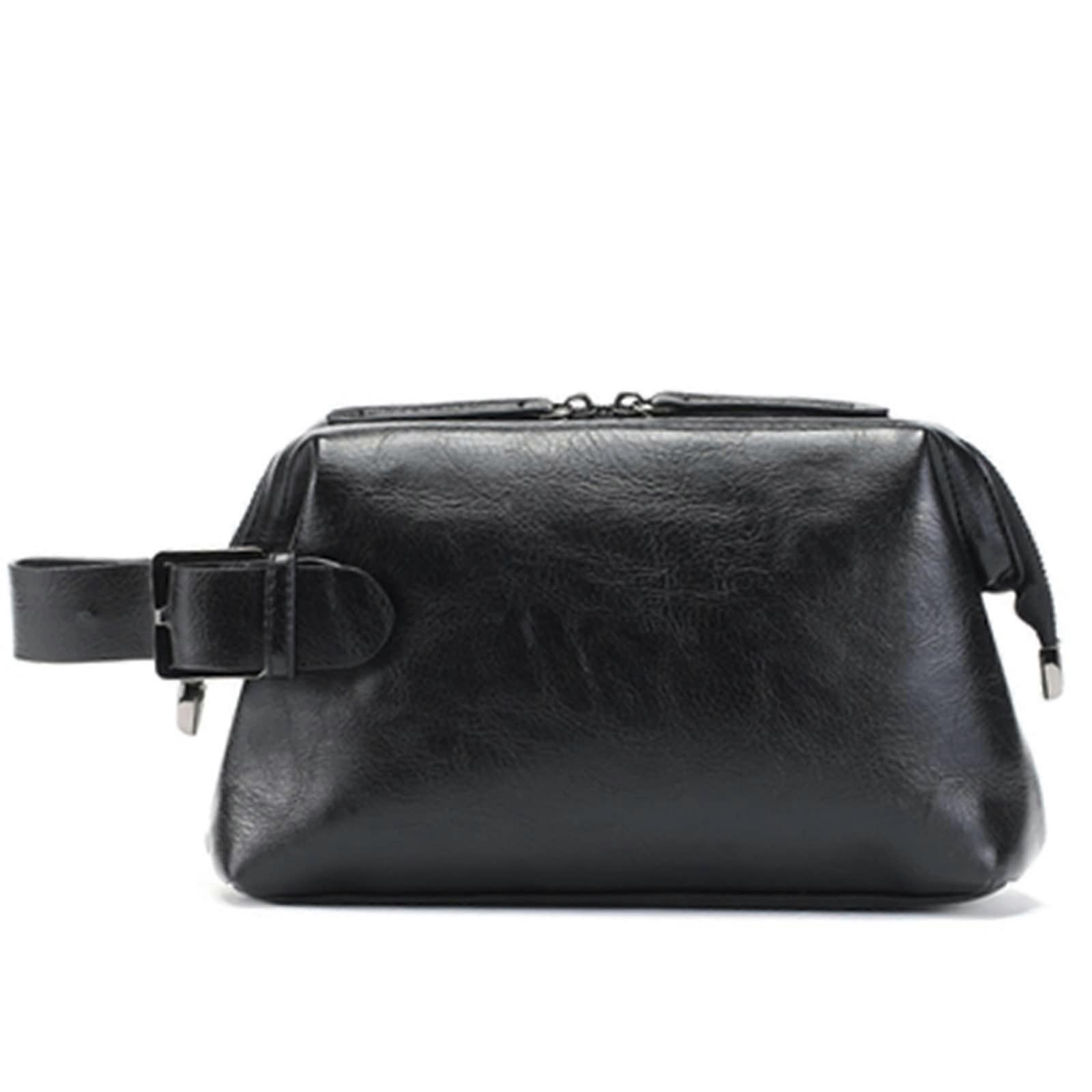 Mens Clutch Leather Wristlet Business Casual Clutch Bag 26x8x18cm Black
