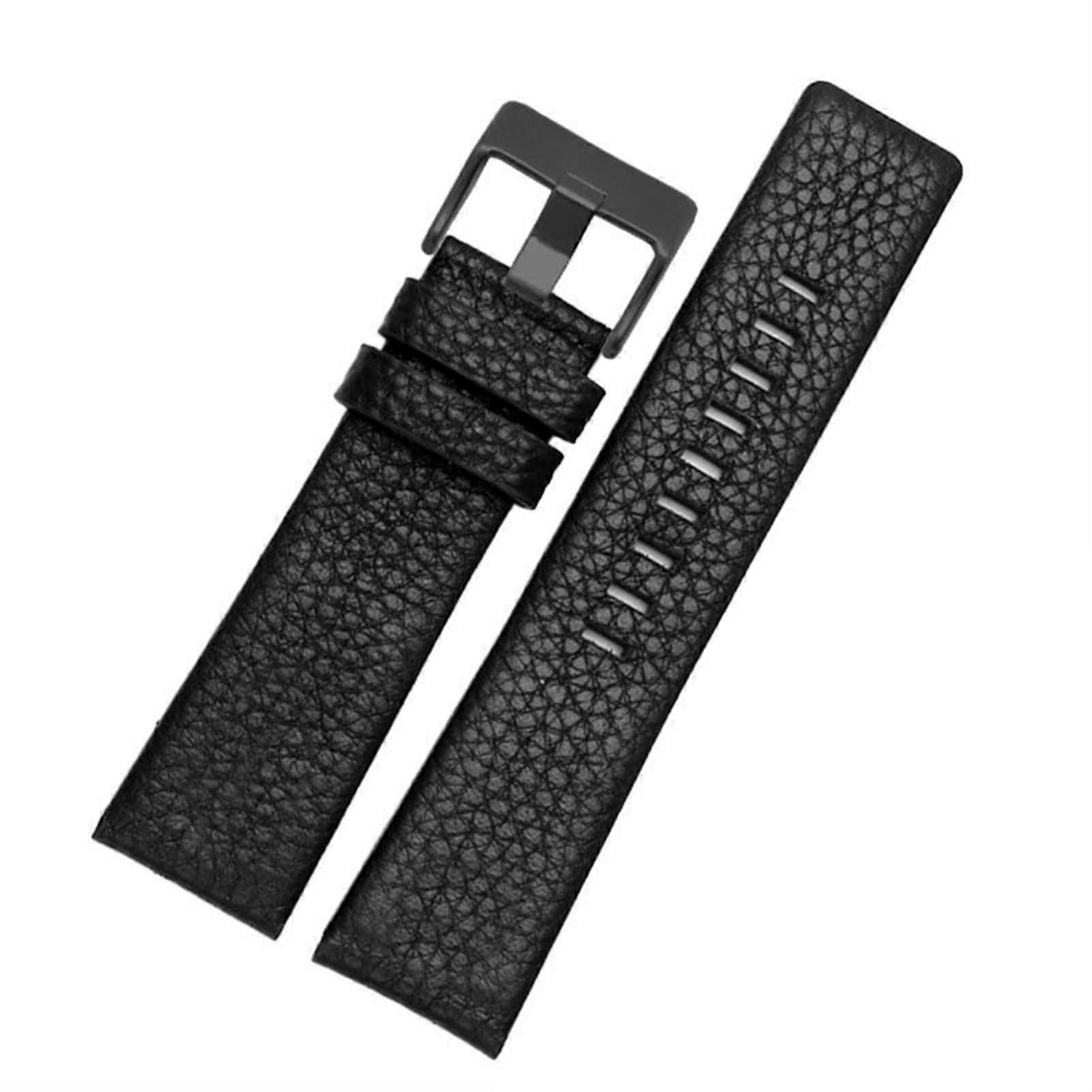 Leather Watch Strap for Diesel DZ7395 DZ7370 DZ7257 DZ7430, Soft Cowhide, 24mm 26mm 28mm, Black with Studded Design, 27mm Buckle