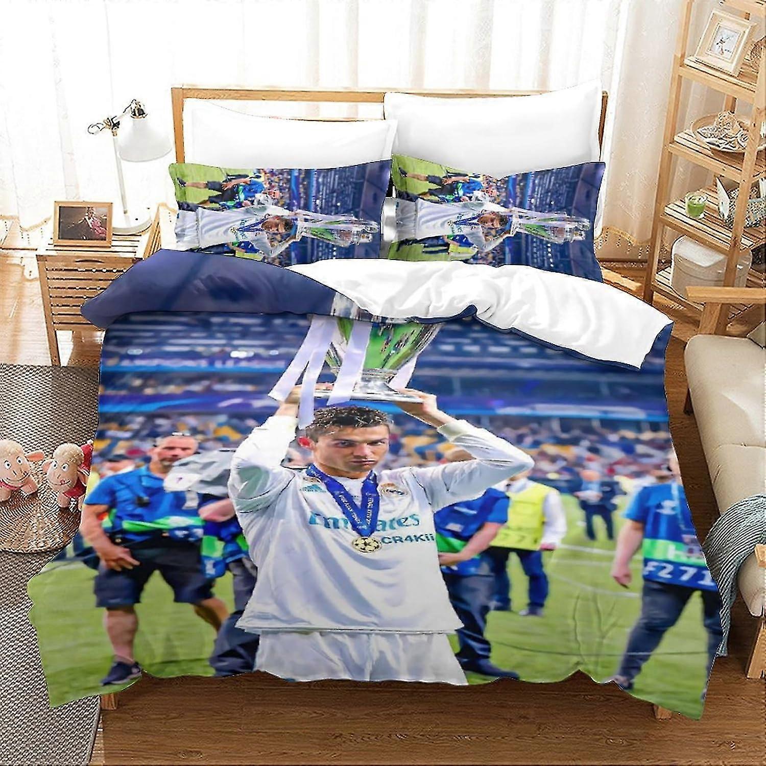 Soft Microfiber Bedding Set with 3D Print Football Star Design, Duvet Cover & Pillowcase, Zipper Closure, Suitable for All Ages