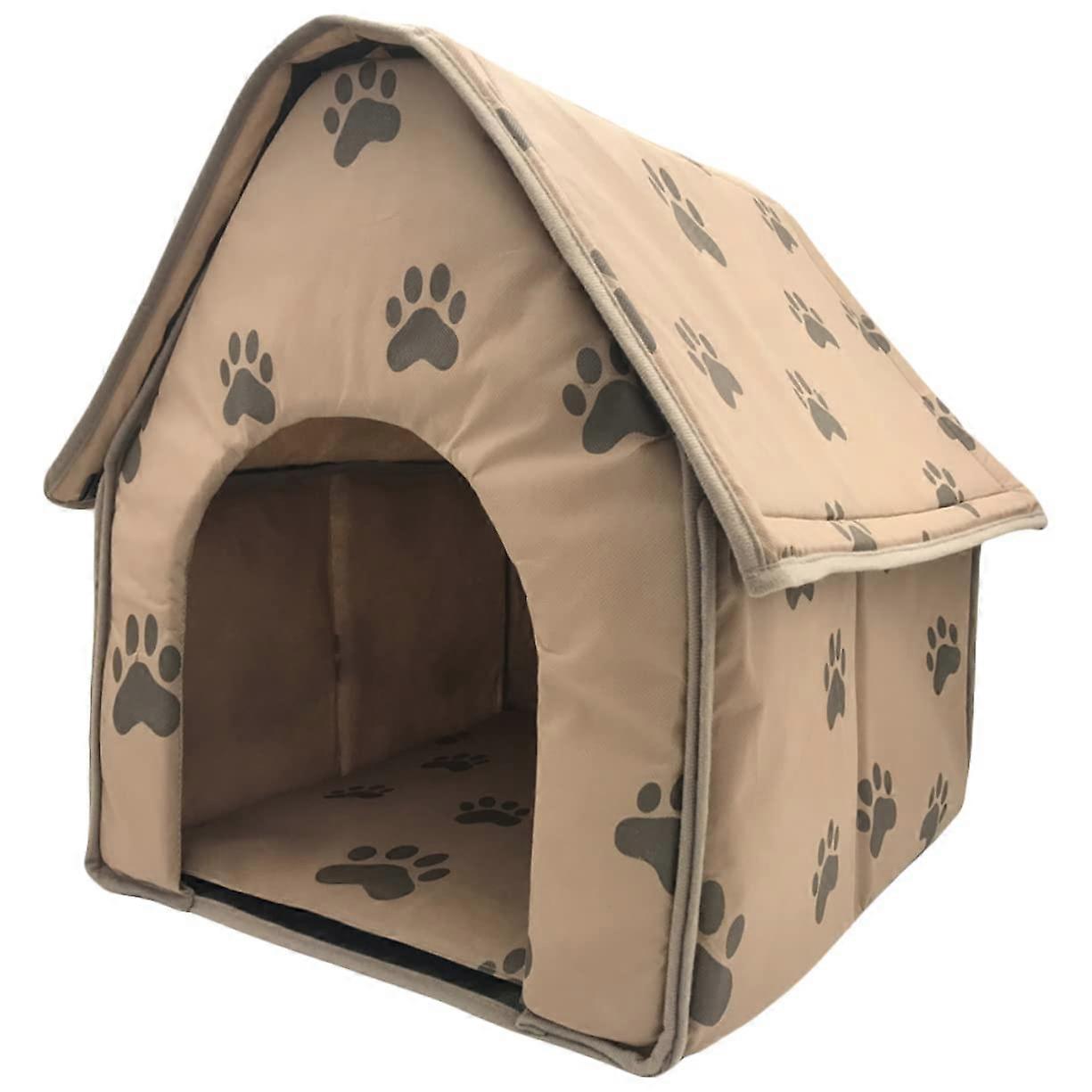 Pet Dog Kennel Cat House Bed Portable Tent Small Dog Hideaway Teepee for Puppies with Built-in Sponge Warm Winter Bed