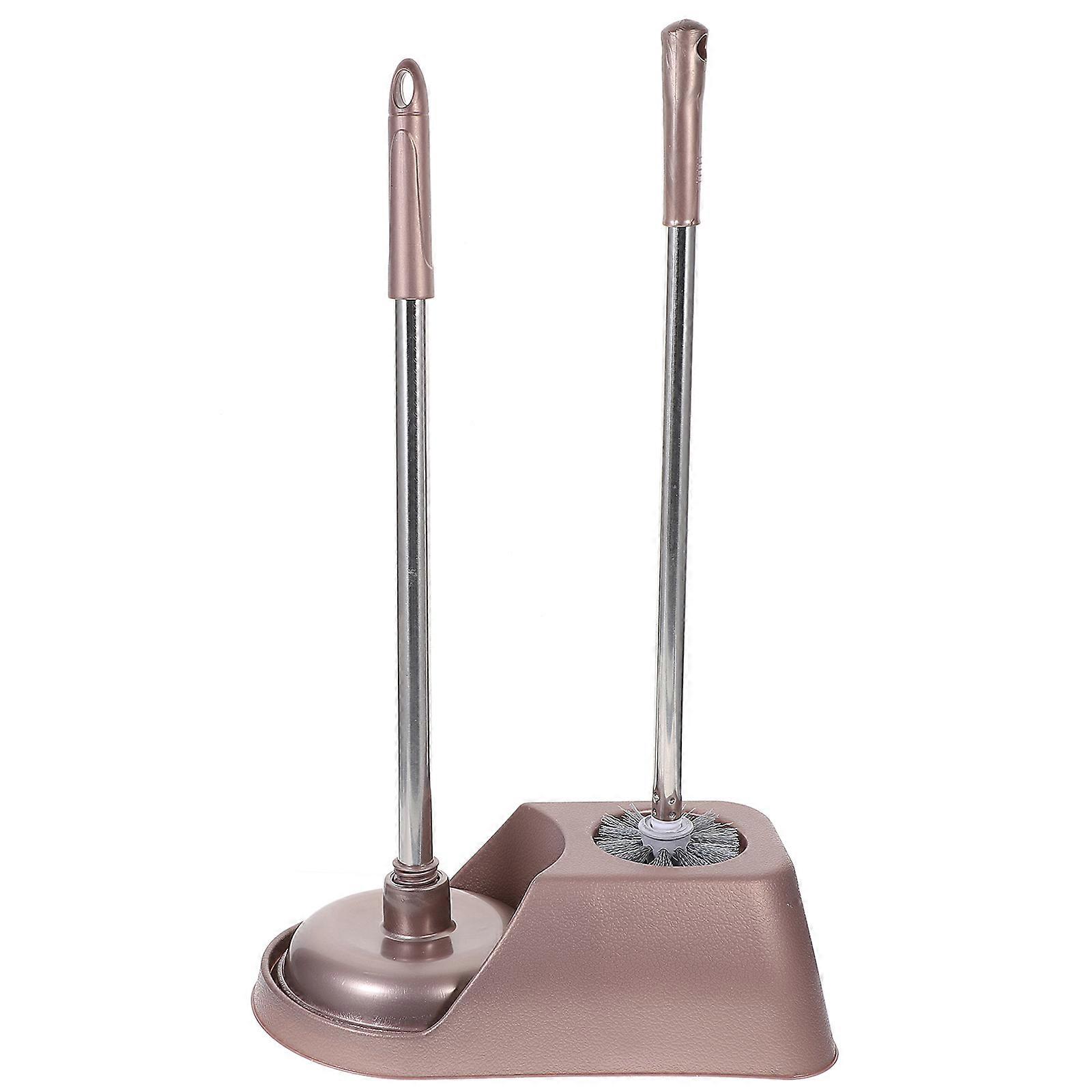 1 Set of Long Handle Toilet Brush and Plunger Household Cleaning Tool (Coffee)