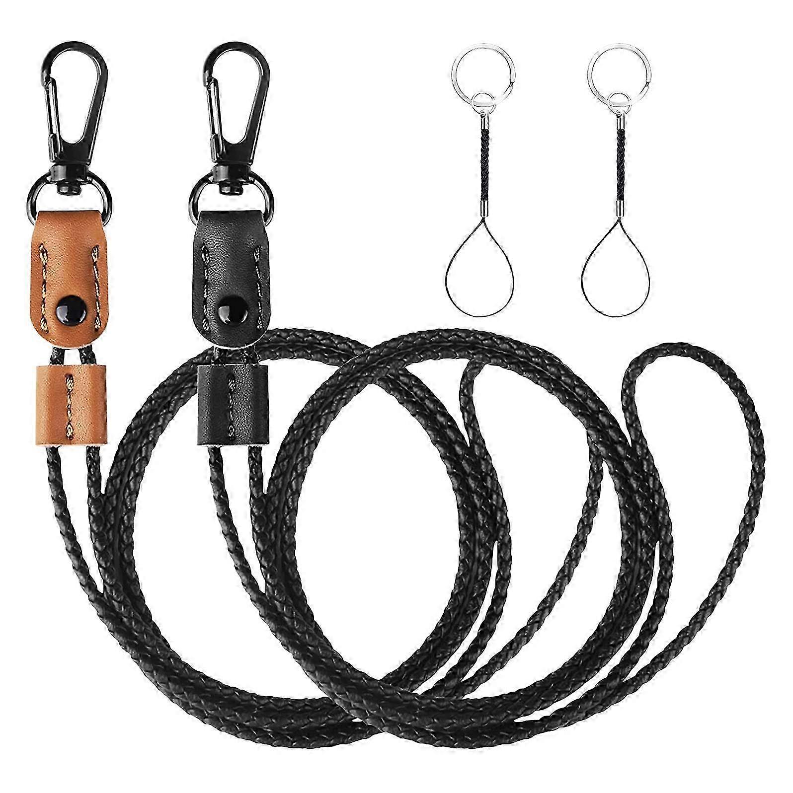 2-Pack Braided Leather Lanyards for Keys & ID Badges