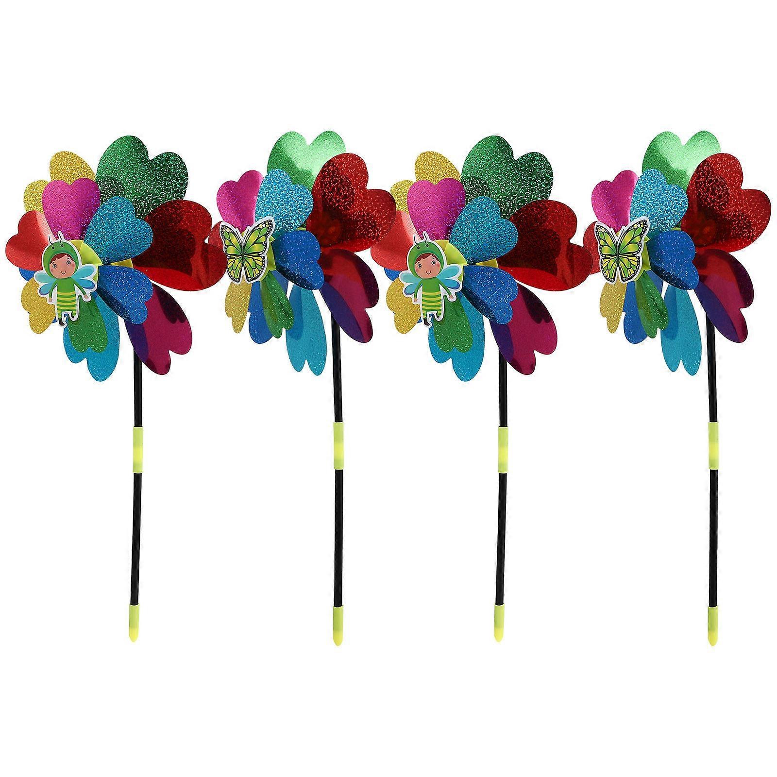 Pinwheels Windmill Spinners Garden Decoration Outdoor Toys For Children 4Pcs Plastic Double-layered Pinwheel Random Style