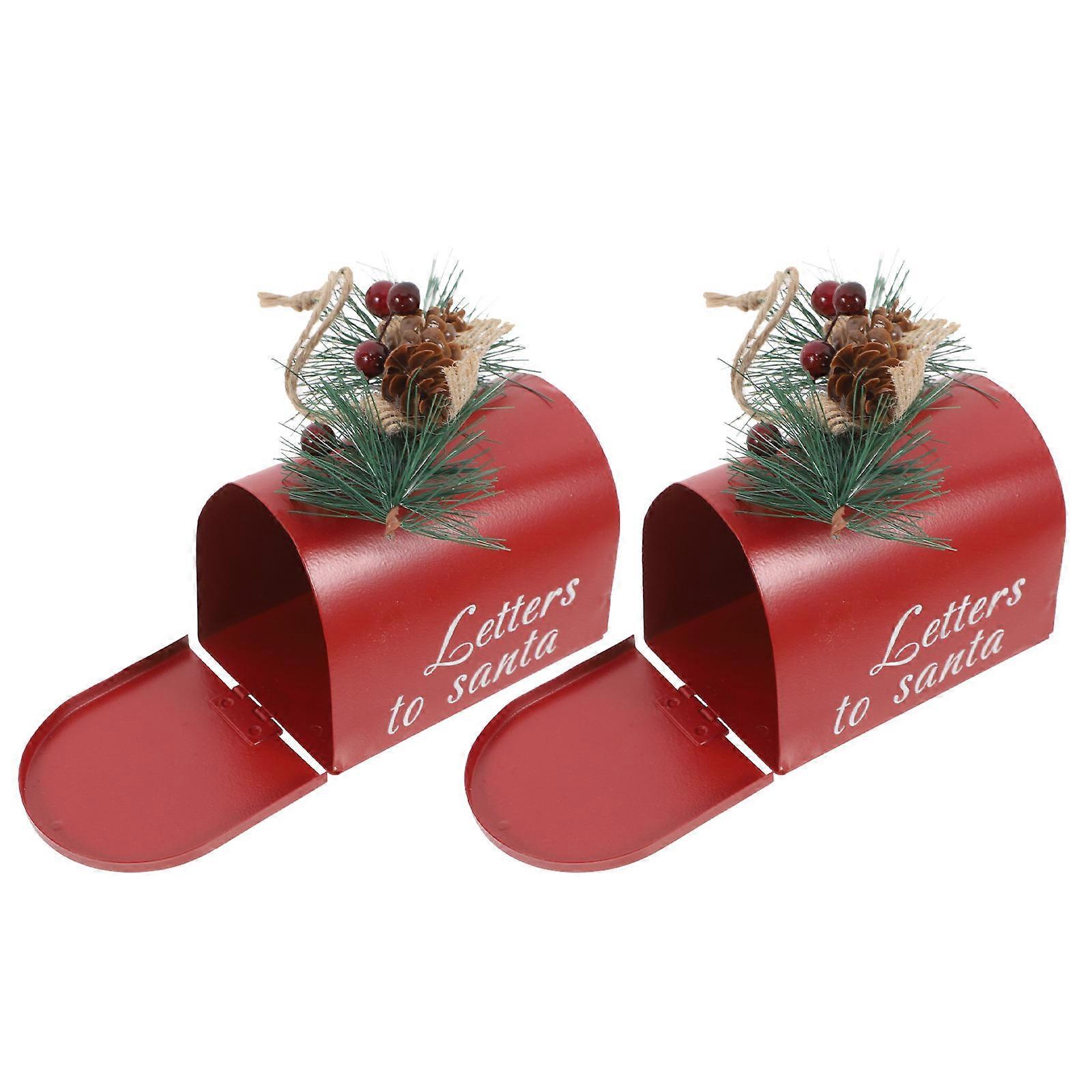 Christmas Tree Hanging Decor Made of Iron and Plastic Red Color for Xmas Party Scene 2 Pieces