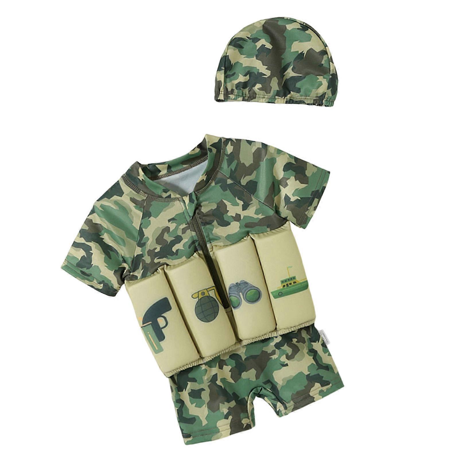 Children's Safety Swimsuit Feature Buoyant Function Sun Protective Fabric Beach Wear with Hat for Pool Beach Activity Blue 120