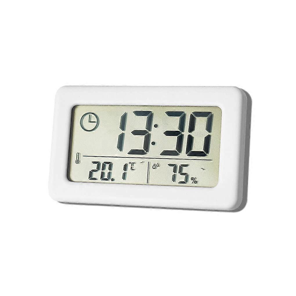 Alarm Clock LCD Display Thermometer Hygrometer Electronic Portable Bedside With Calendar Hanging White