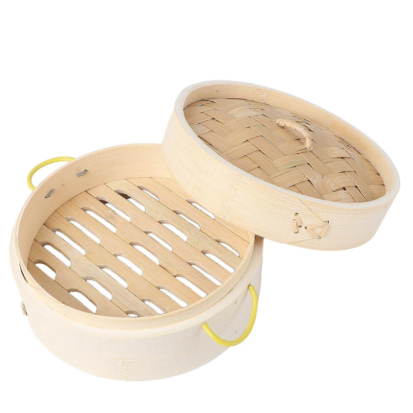 Bamboo Steamer with Handles for Kitchen Use 2pcs Round Cooking Tool 18cm Steamer and Cover