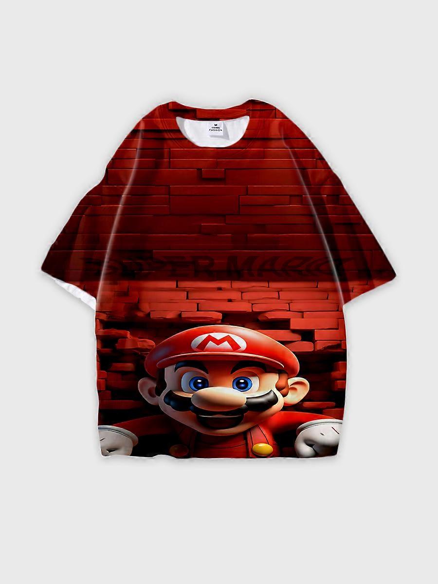 T-Shirt Round-Neck Pattern Loose-Fit Short-Sleeve D2232