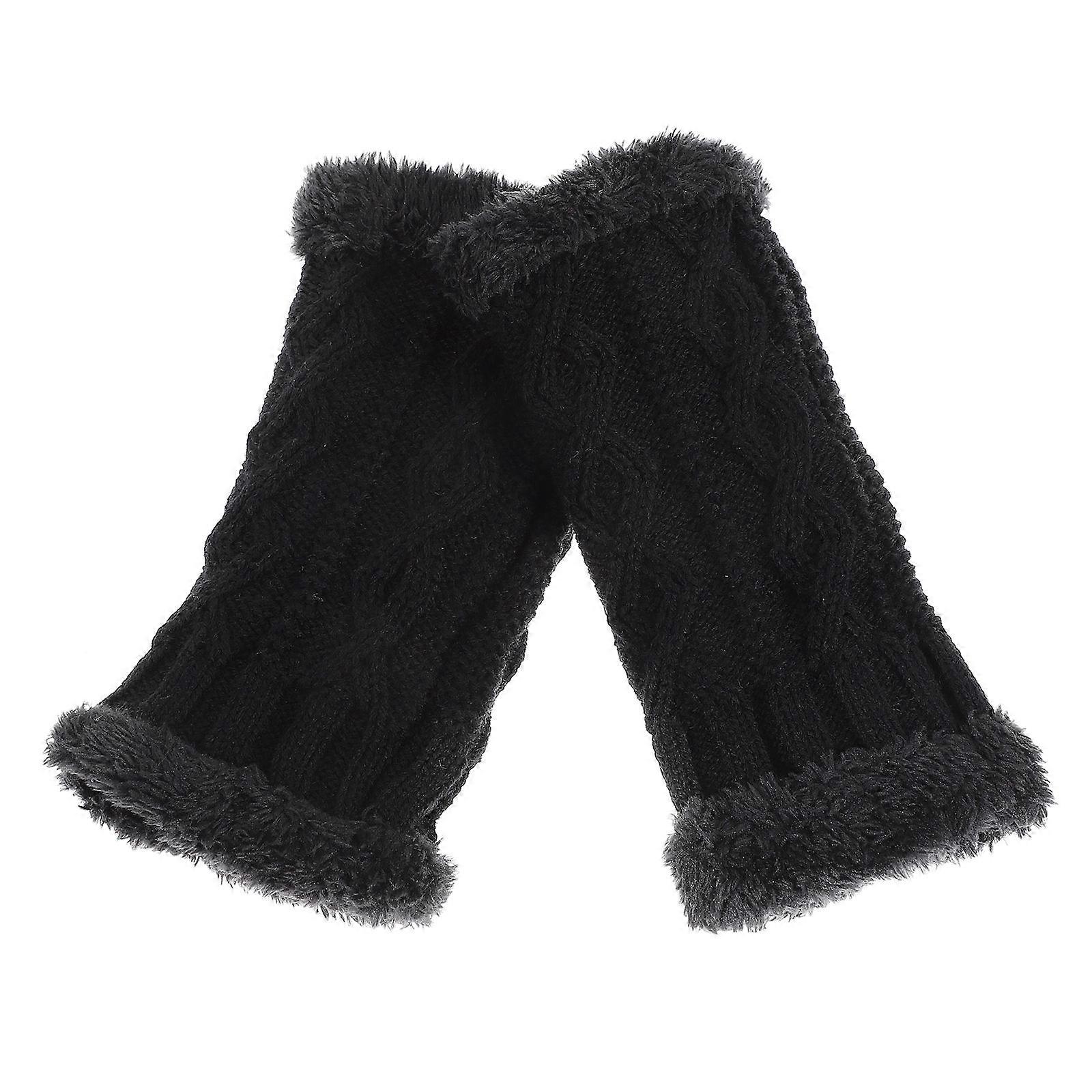 Stylish Thermal Half-finger Gloves In Black For Women Suitable For Running And Texting During Autumn And Winter 1 Pair