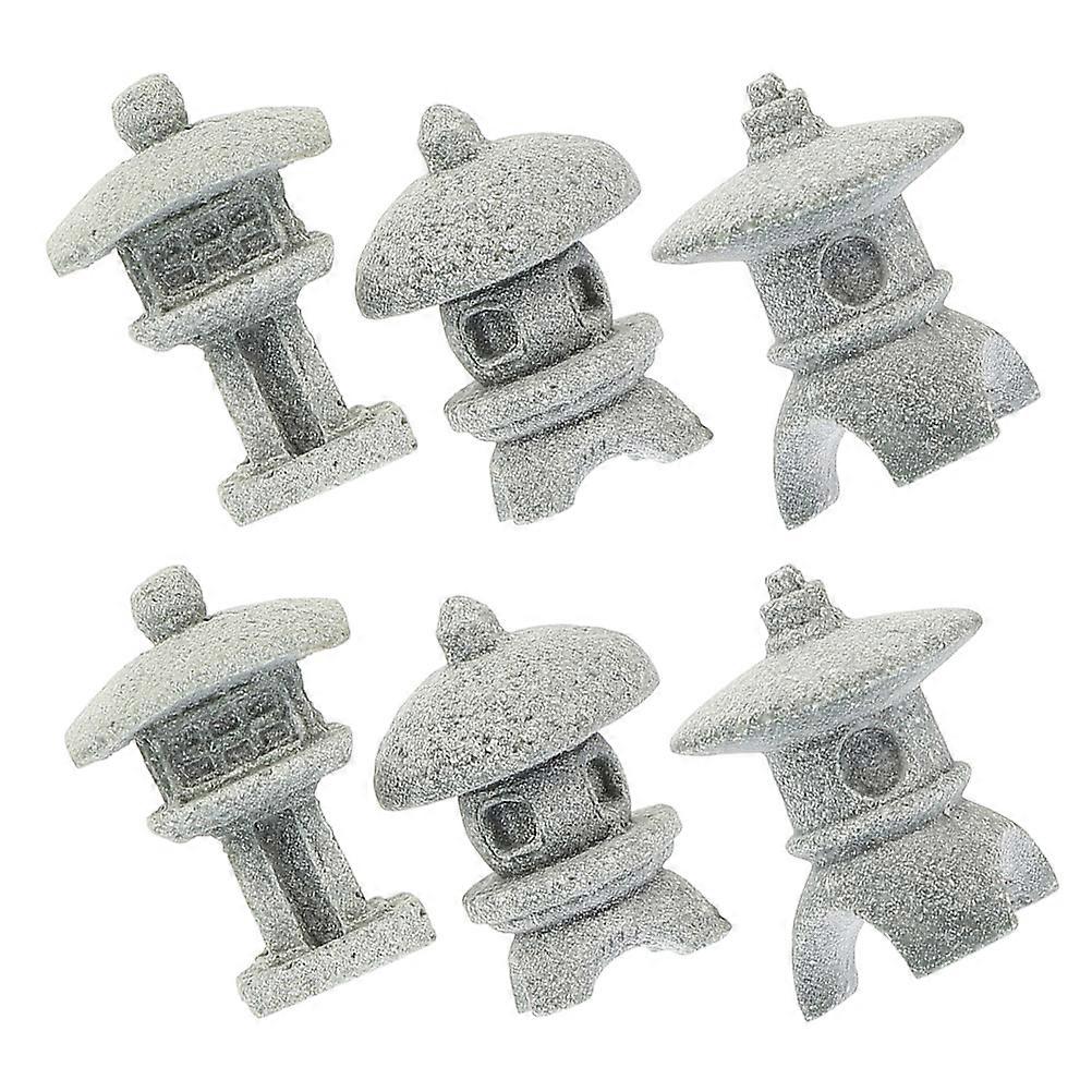 Miniature Pavilion Statue for Decor Made of Sandstone Grey Color Classic Design Lightweight and Durable 6Pcs