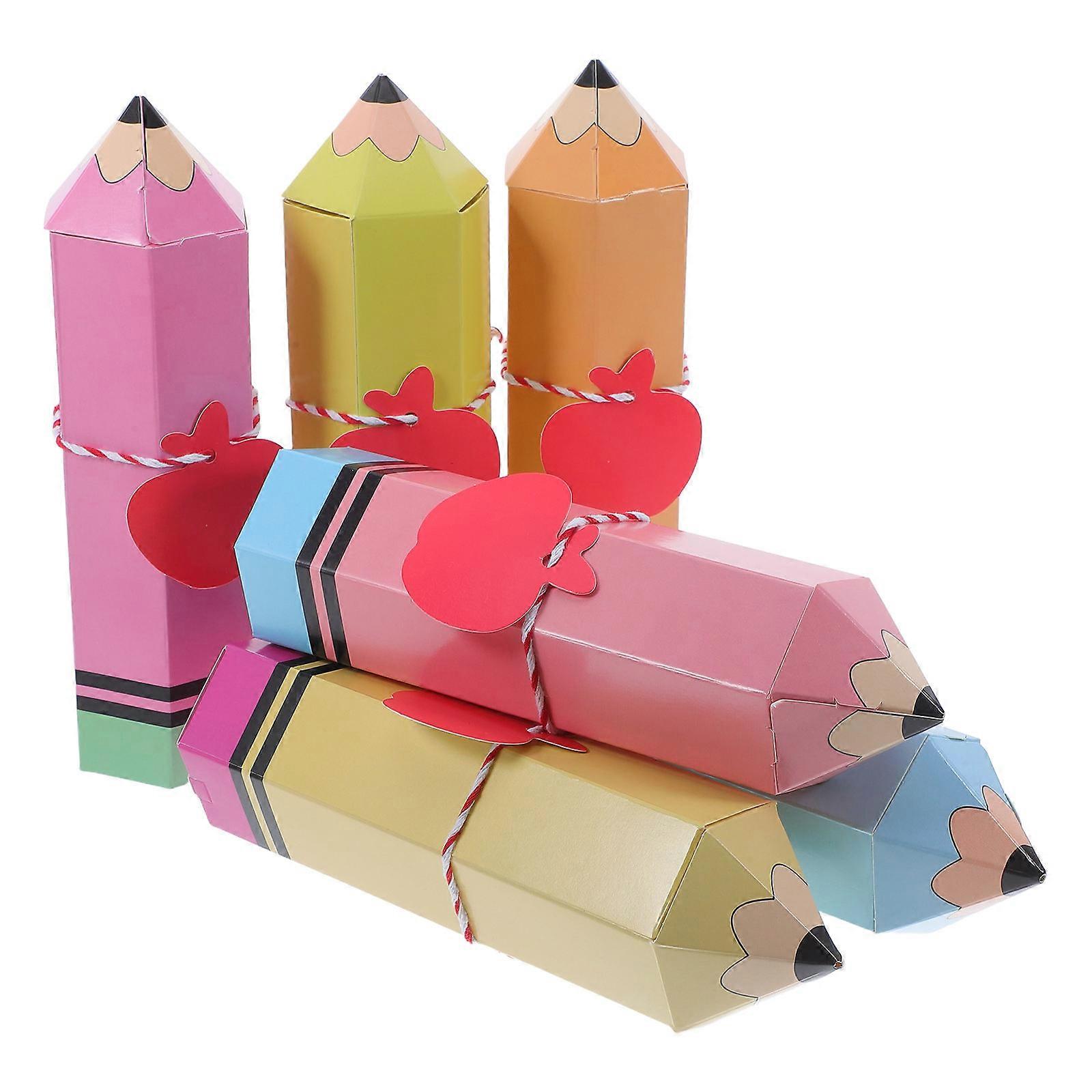 Pencil Shaped Candy Boxes 12 Sets Back to School Party Favors, Paper Treat Containers with Cards & String for Classroom Rewards, Teacher