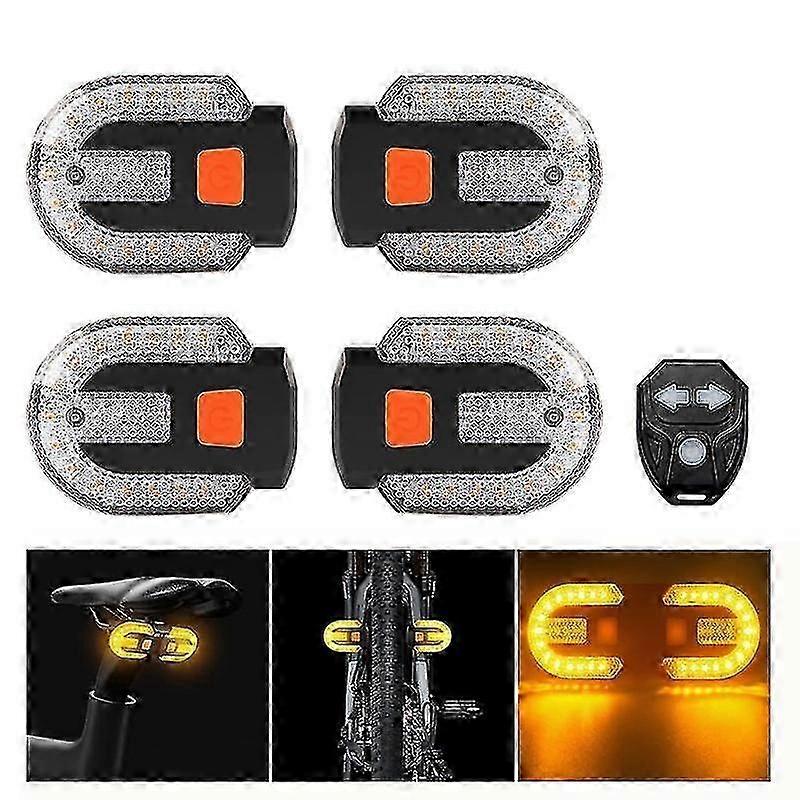 4Pcs Bicycle Turn Signal with Alarm, USB Charging Remote Control Split/Integrated Bicycle Tail Light 5 Modes Waterproof Strobe Lights(Black) [jkw]