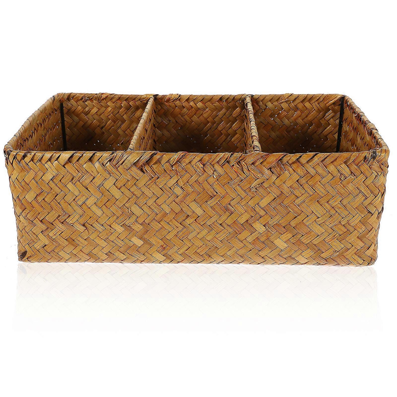 Tabletop Sundries Organizer Woven Box Yellow For Office Storage 1Pack