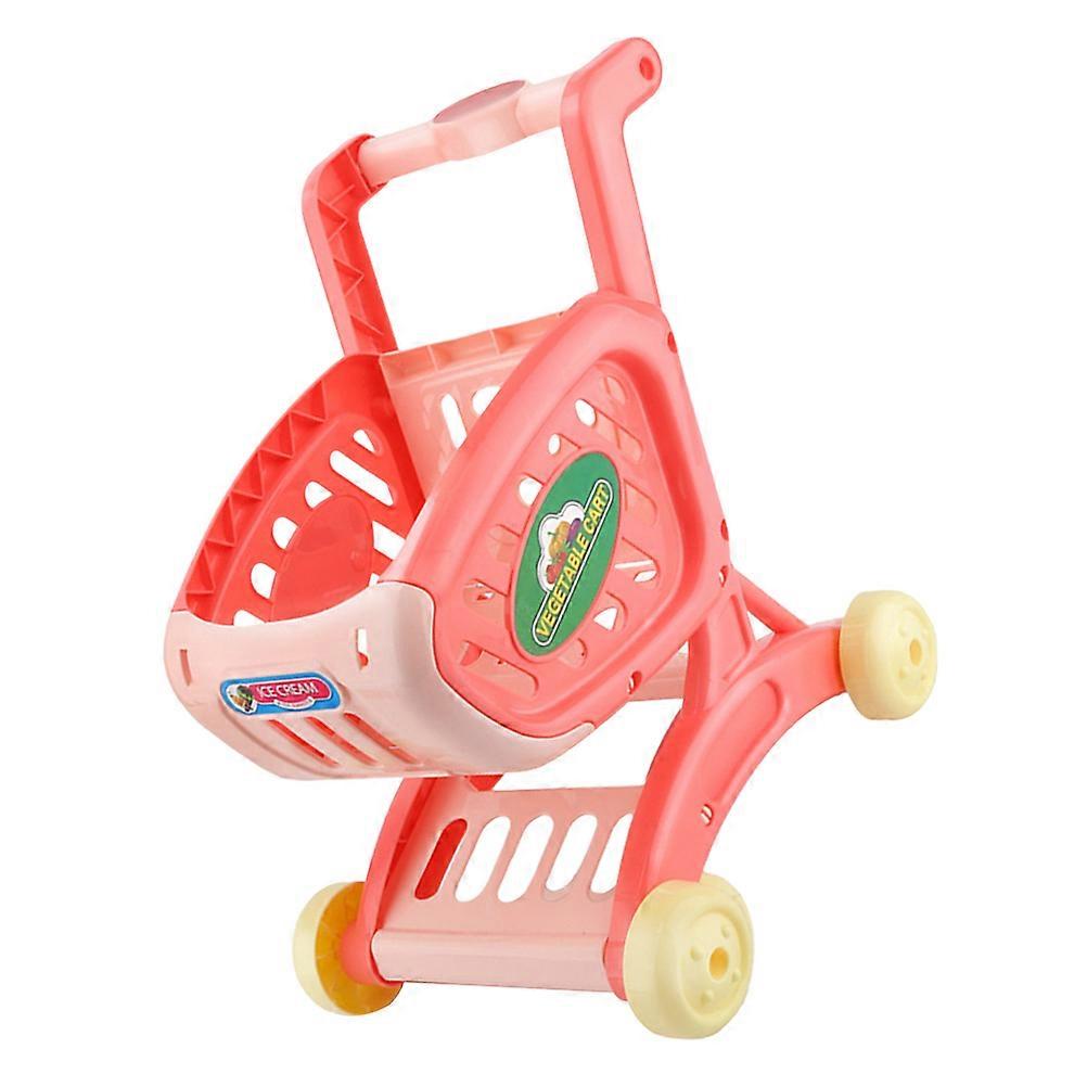 Kids Mini Supermarket Cart Toy 11.99X9.82X8.84inch Exercise Storage Ability Pink 1Set