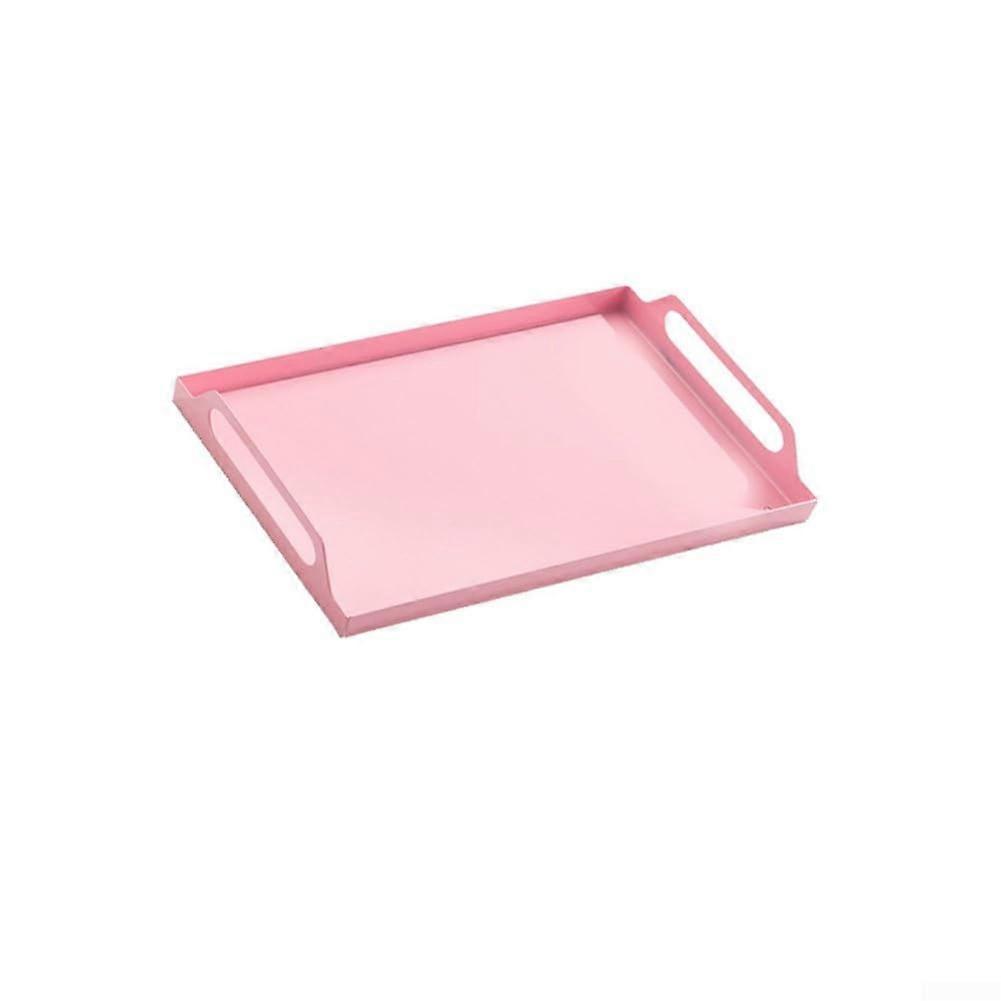 Rectangular Iron Serving Tray with Comfortable Handles and Raised Edges for Home Use, Pink Metal Party Tray