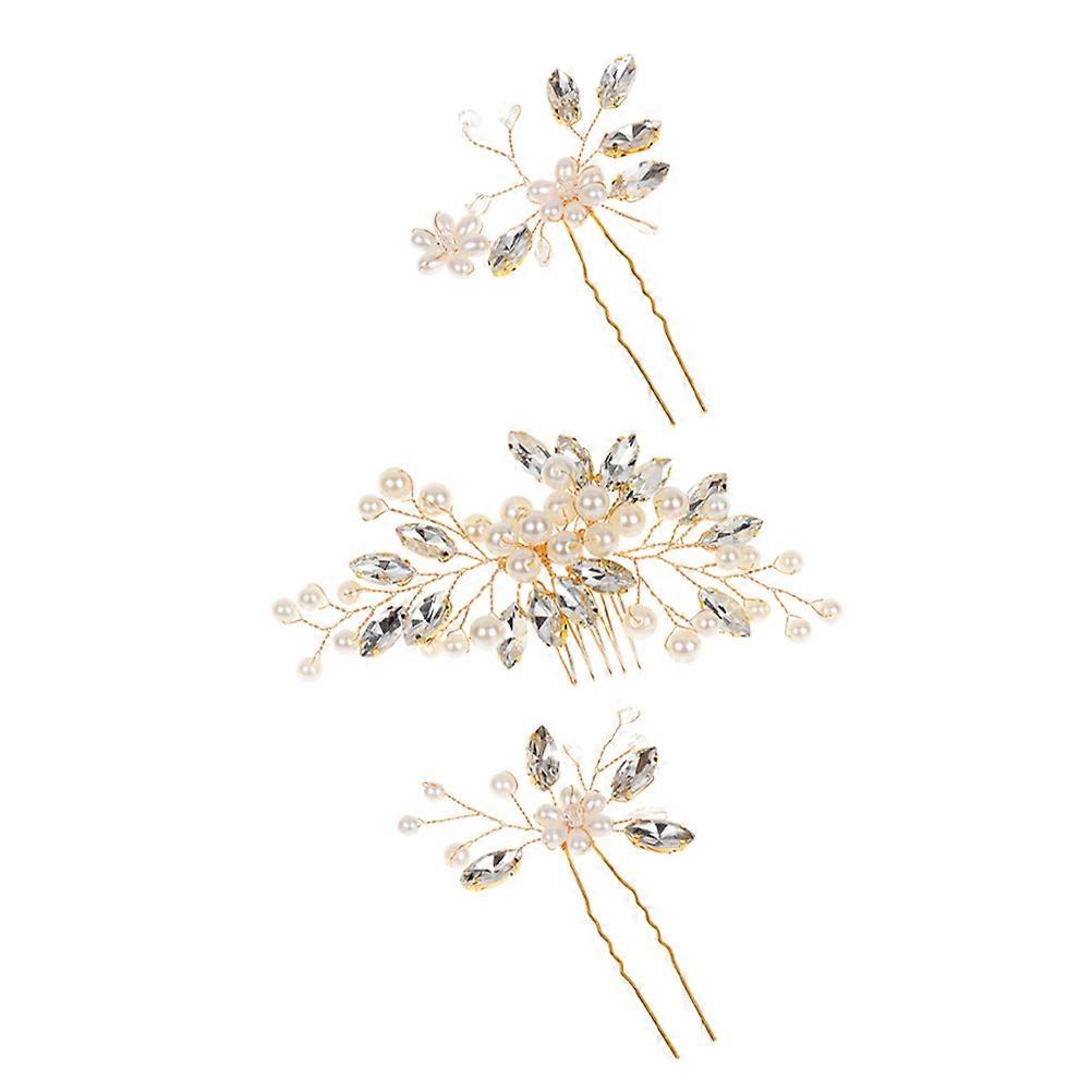 Golden Alloy Pearl Ornaments Hair Comb Set for Decor with Comfortable Experience 1 Piece