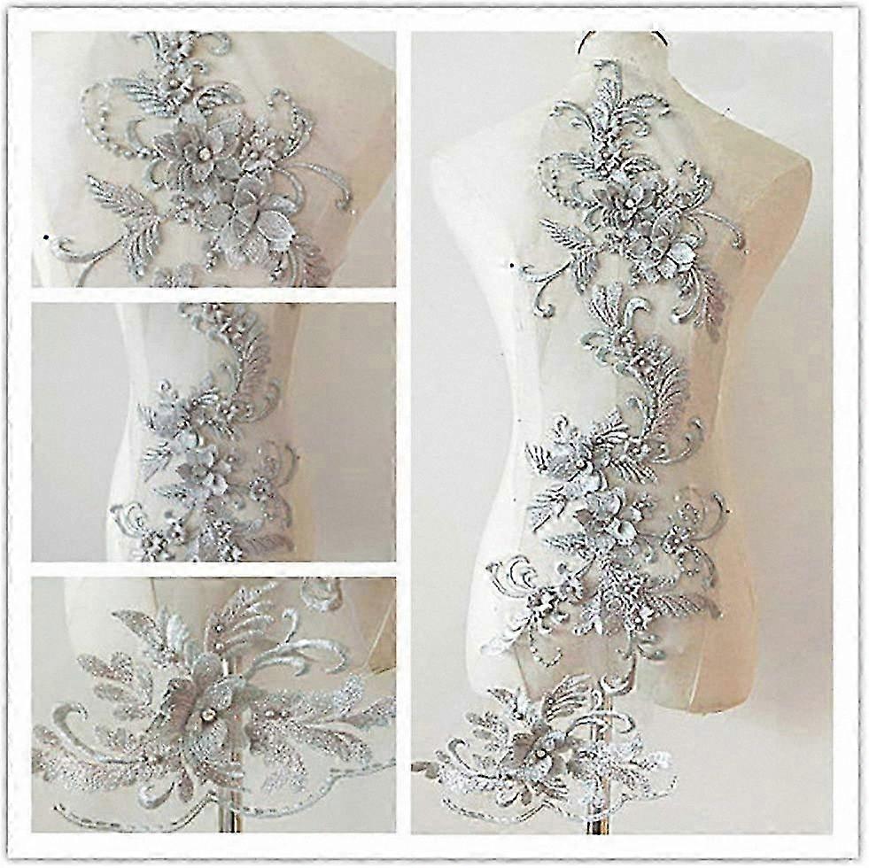 Silver 3D Lace Applique Flower Patch for DIY Decoration
