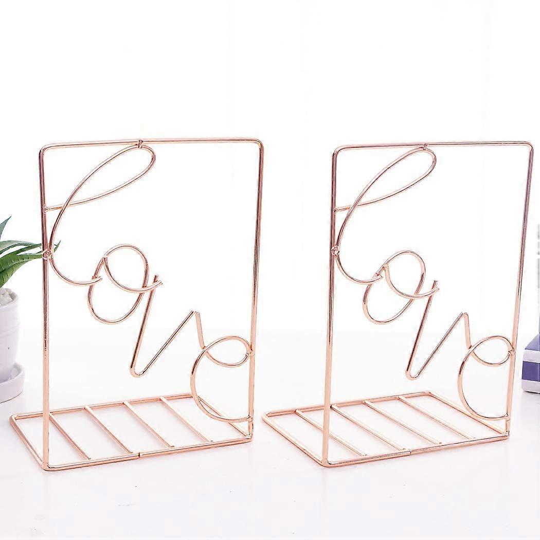 Creative Minimalist Metal Adjustable Book Stand Desk Bookend in Rose Gold for Home Office and Library Use
