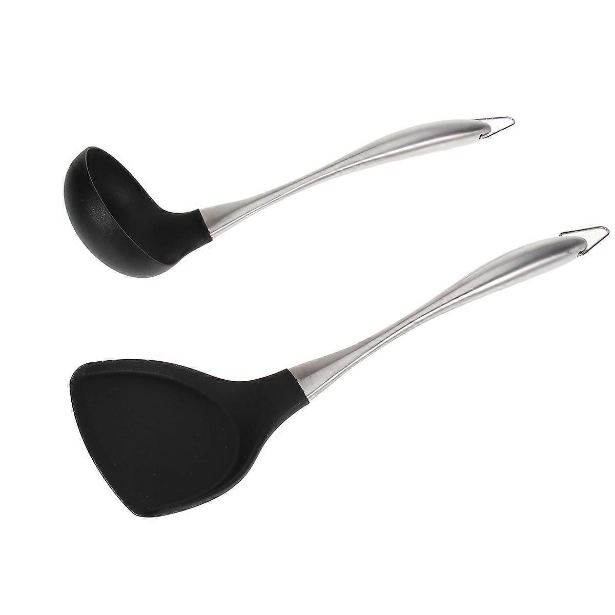 Metal Cooking Utensils Set Designed For Professional Chefs Black Ergonomic Handle For Stir Frying 2Pcs