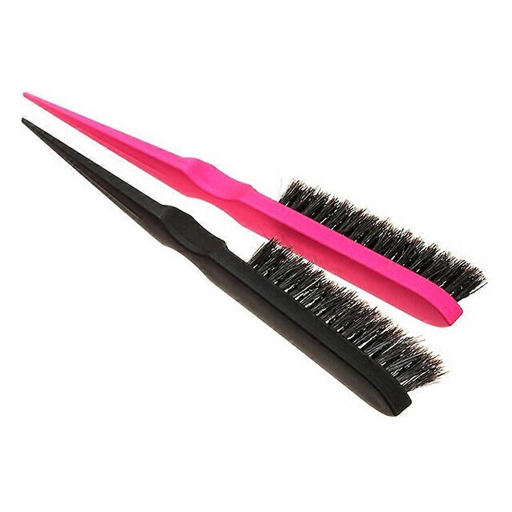 Bristles Hair Comb with Pointed Tail and Teeth for Hair Care Assorted Color Plastic and Bristle 2pcs