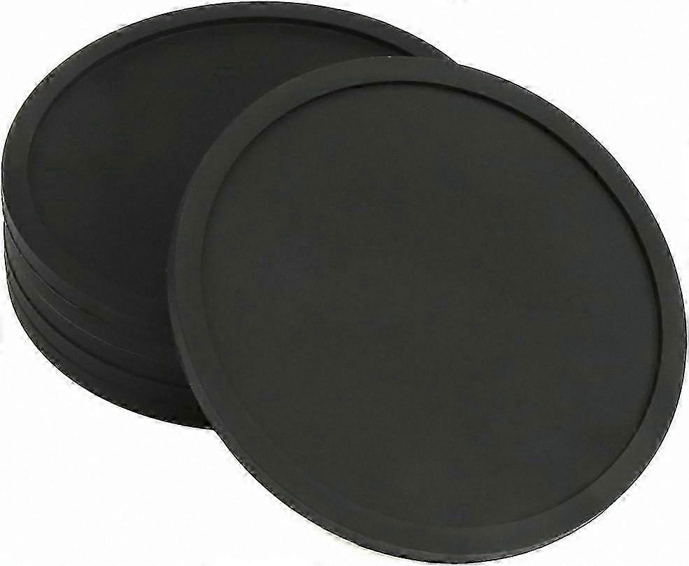Set of 6 Round Silicone Coasters, Non-Slip Drink Pads for Mugs and Cups, Black Rubber Mat