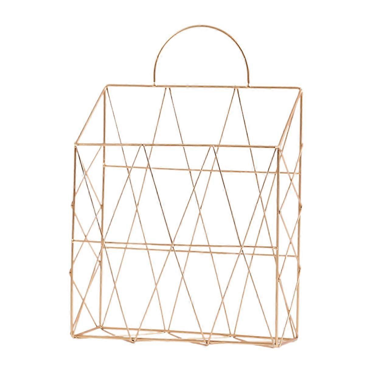 Holder Storage Basket With Wall Hooks For Books Newspapers And Letters Gold Finish Wall Mounted Home And Office Decor
