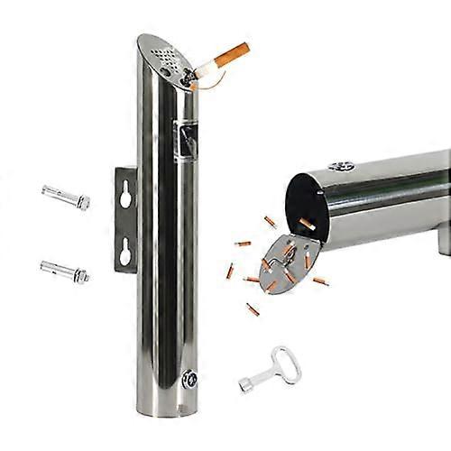 Wall-Mounted Ashtray for Outdoor Use, Lockable Steel Cigarette Butt Bin, 6.2*30cm Durable Design for Hotels and Public Spaces