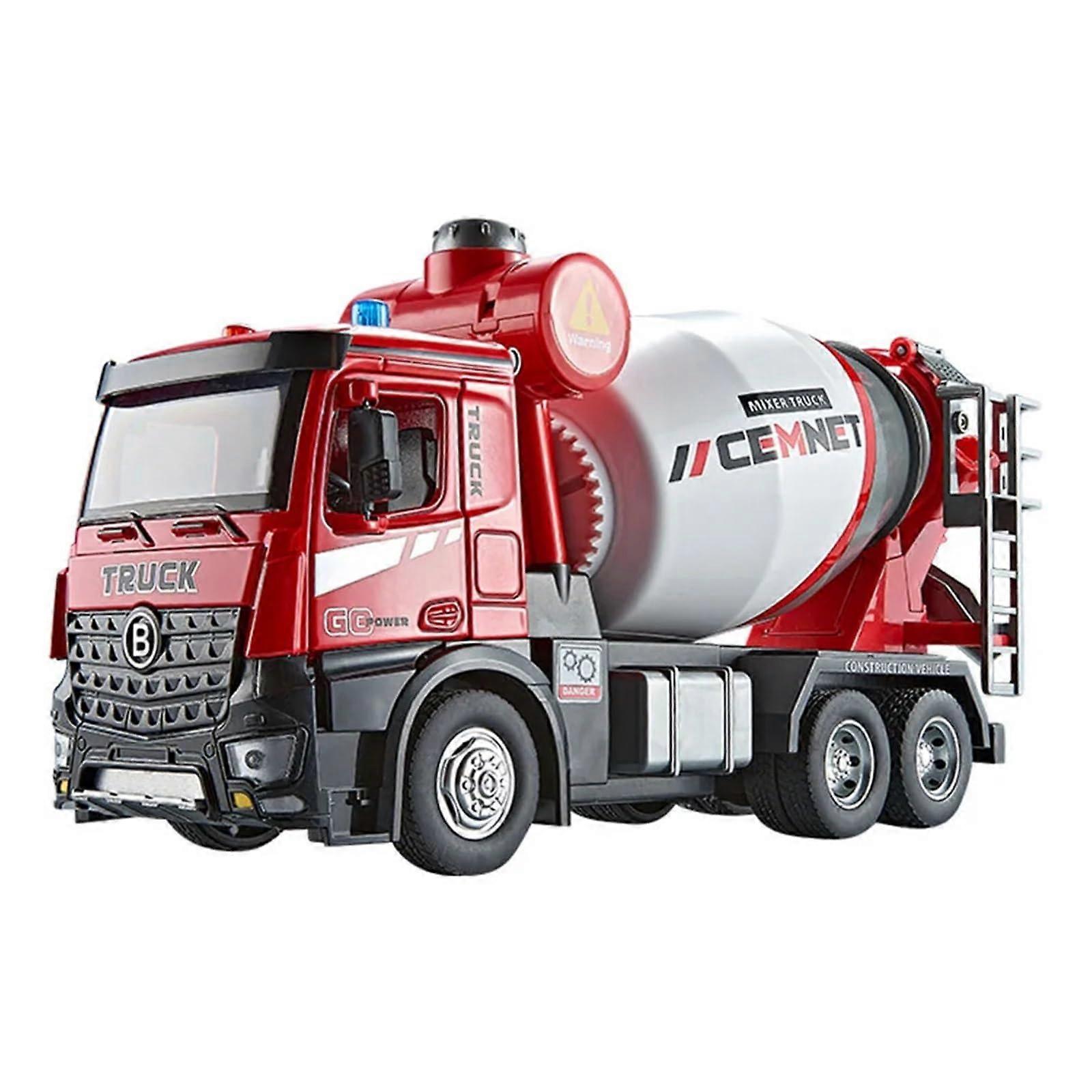 Ready-to-Use 1:24 Scale Model Car Electric Mixer Truck Die-Cast Metal Engineering Vehicle with Sound and Light Features Red