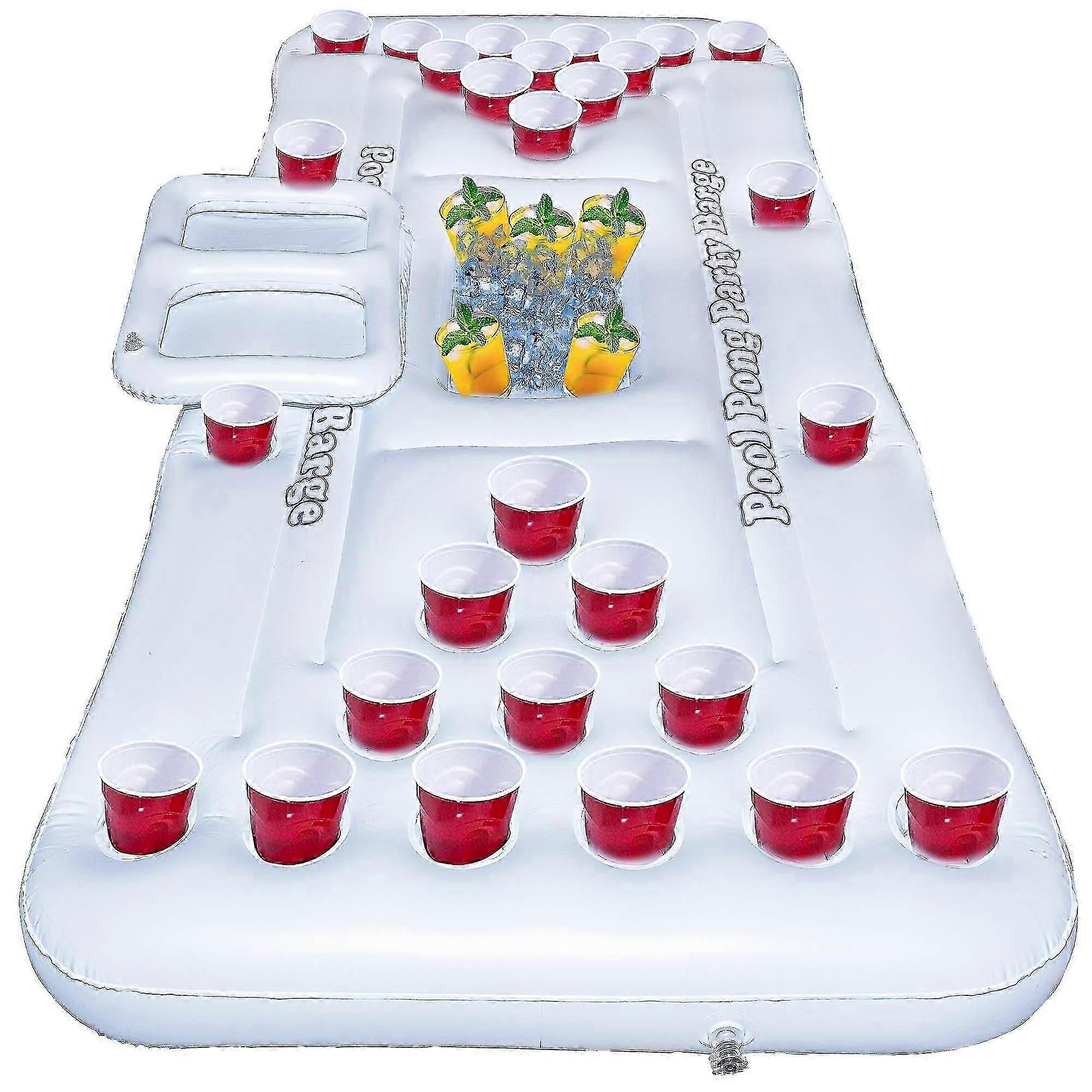 Inflatable Pool Floating Table Party Barge Bear Pong Mat With 28 Cup Holders And Ice Trays