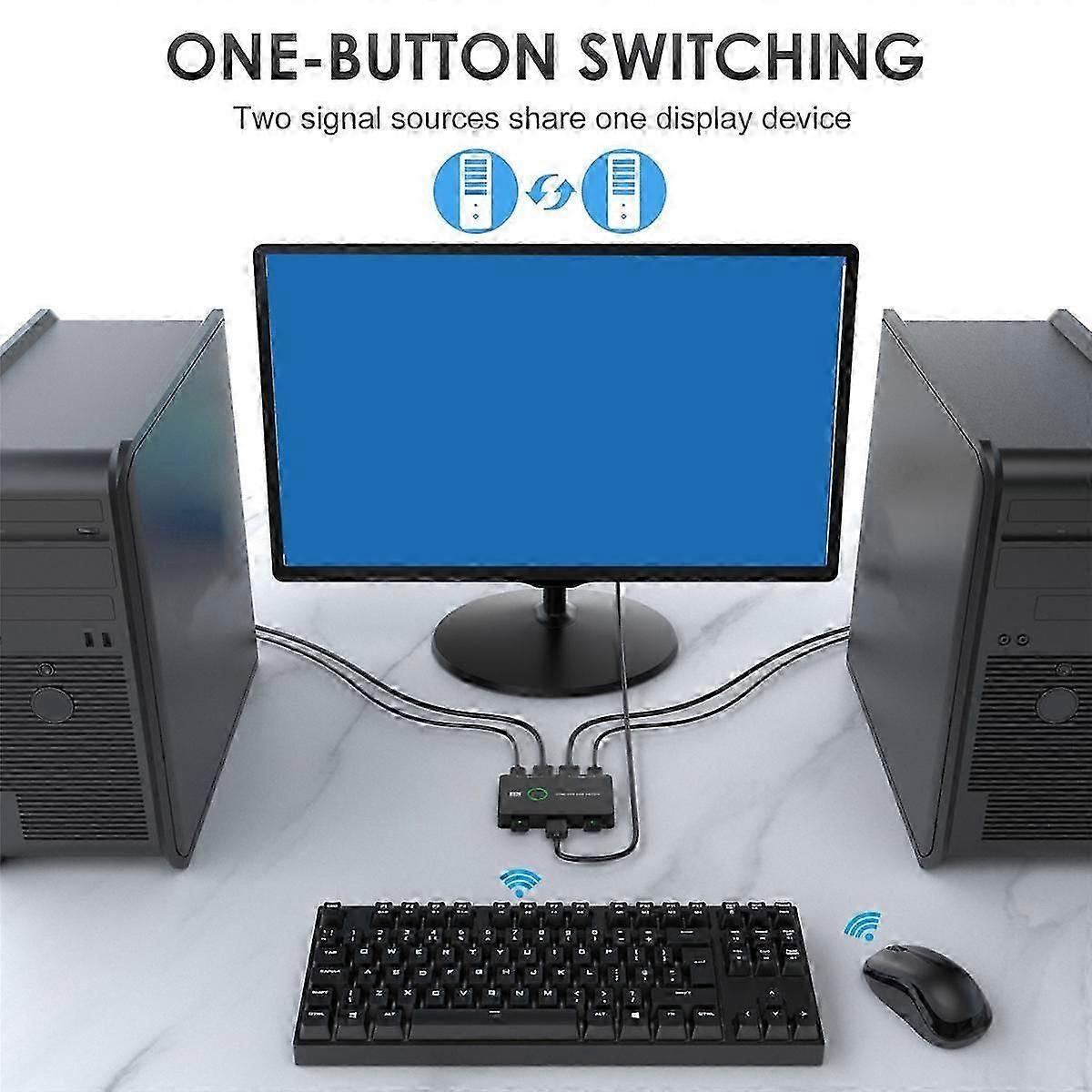 USB3.0 KVM Switch Selector for 2 Computers Sharing Mouse Keyboard Printer to 1 HD Monitor Support 4