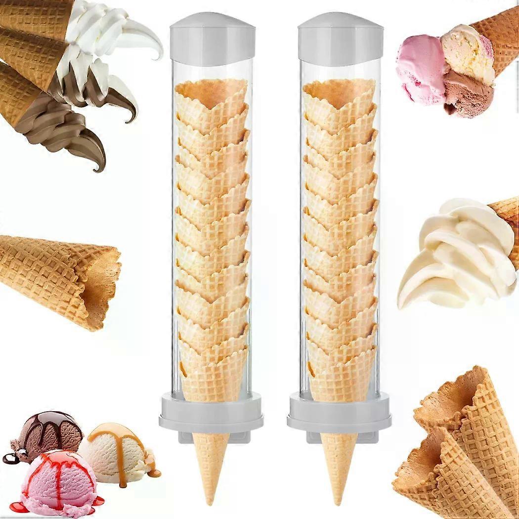 2Pcs Ice Cream Cone Dispensers Universal Waffle Cone Holders Waffle Cone Storage Tubes Adhesive Plates For Ice Cream Machine