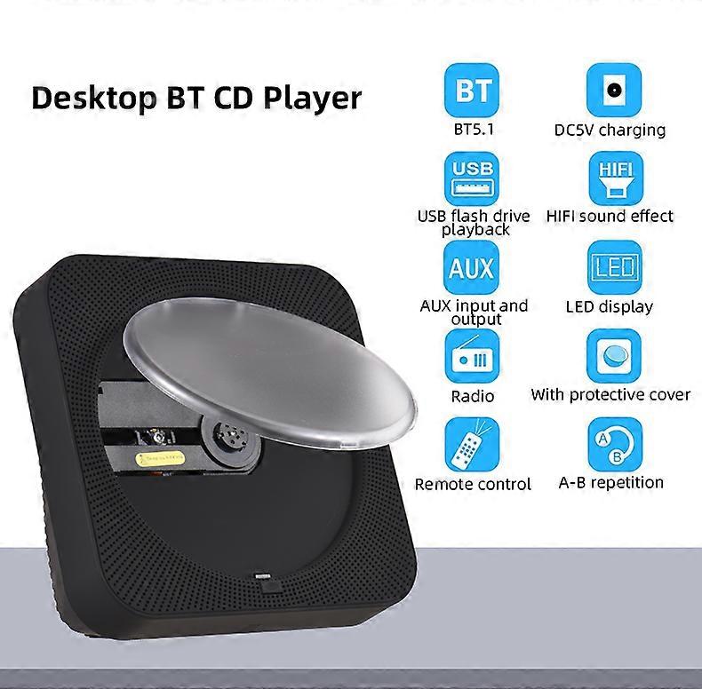 BT5.1 CD-Player Tragbarer Musik-Player FM-Radio Desktop-CD-Runner mit staubdichter Abdeckung LED-Anzeige 6 Modi A-B Repeat-Timer-Fernbedienung