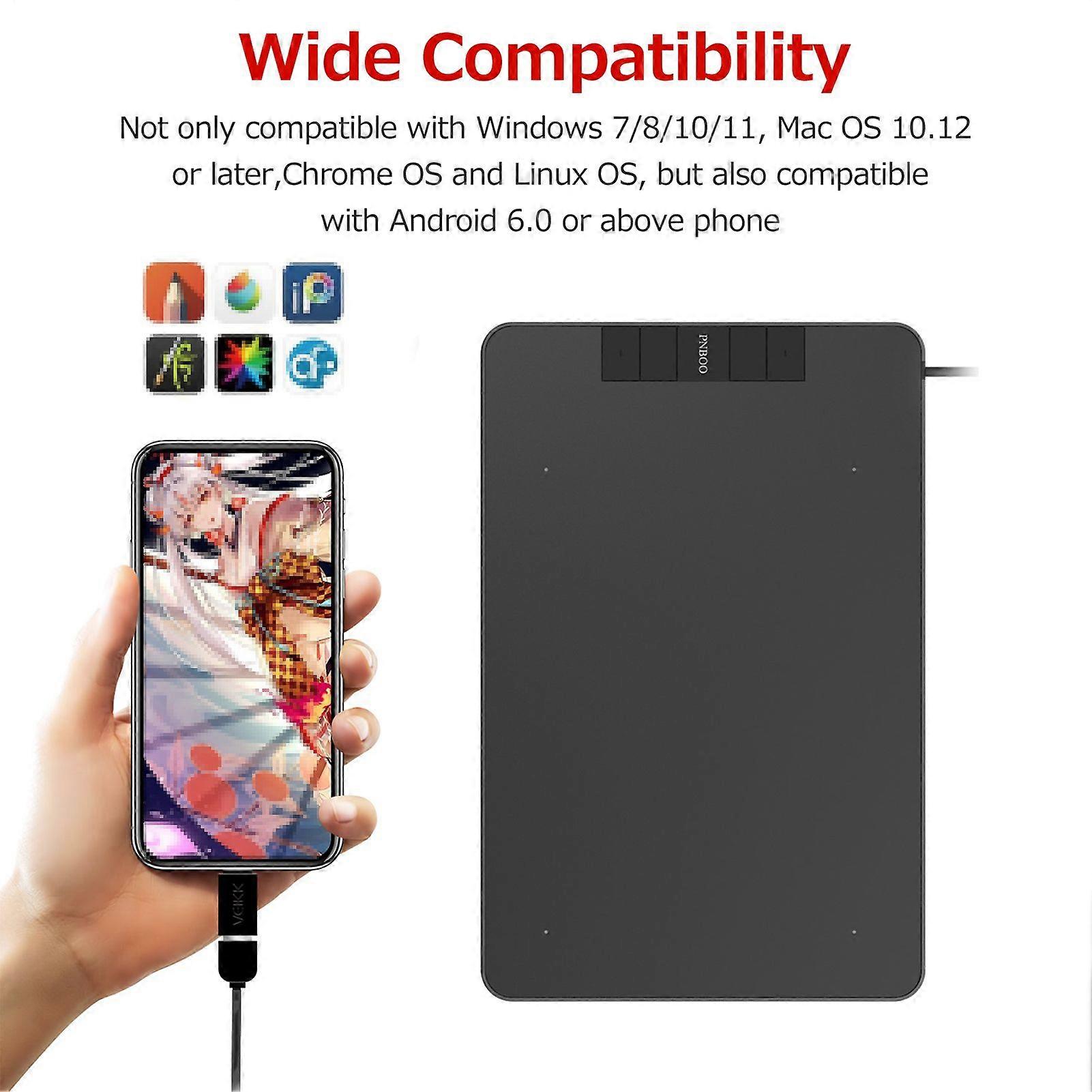 PNBOO PN640 Graphics Tablet Digital Drawing Tablet with 8192 Levels Pressure Sensitivity 5080LPI Resolution 4 Shortcut Keys
